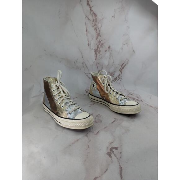Converse High Tops Womens US 9 UK 7 Metallic Stripe Sneaker Shoes Silver Copper - Picture 1 of 13